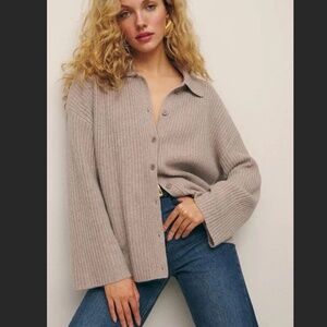 Reformation Fantino Cashmere Collared Cardigan, Oatmeal, Sz Small, Perf Condt.